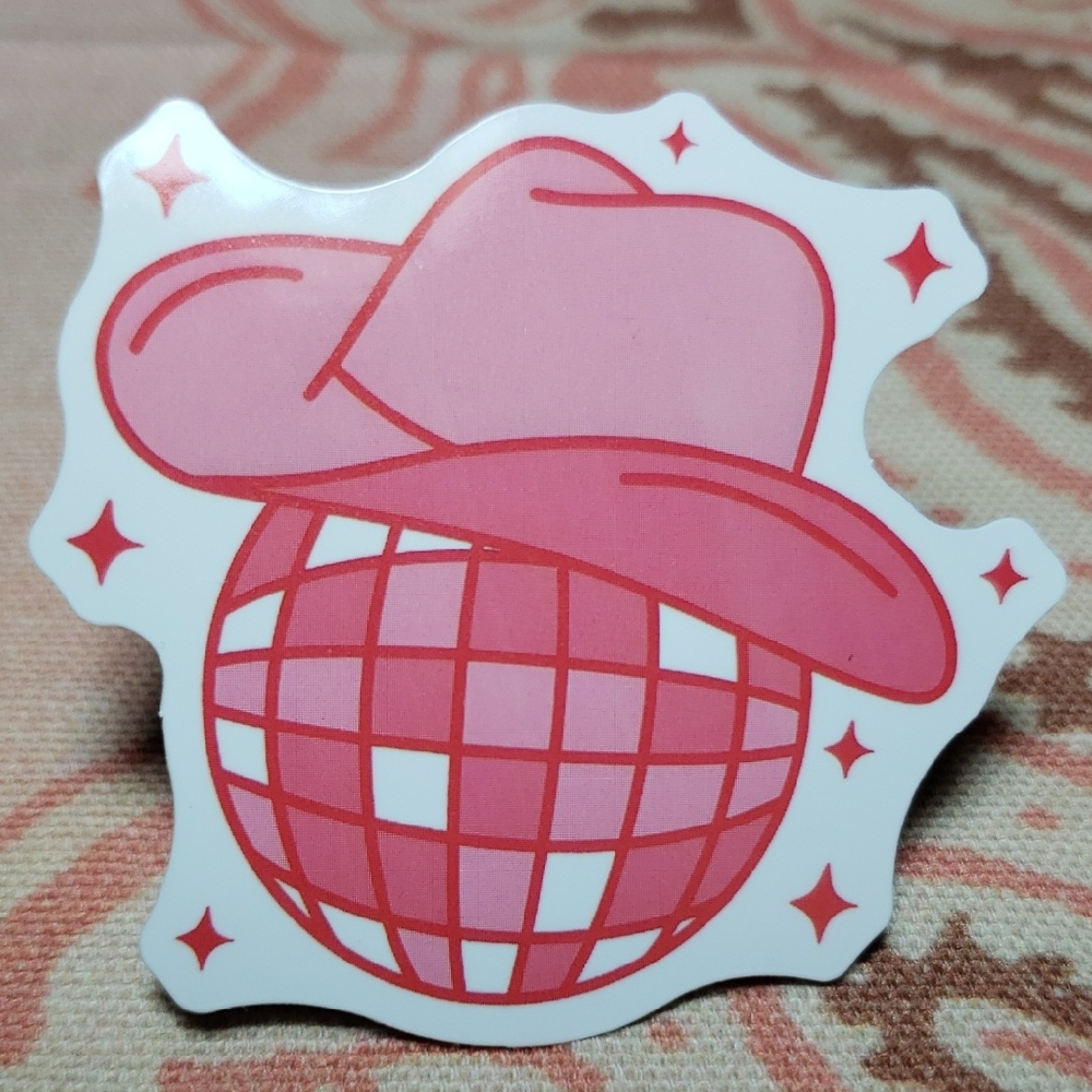 Pink Cowboy Hat and Disco Ball Sticker (J)